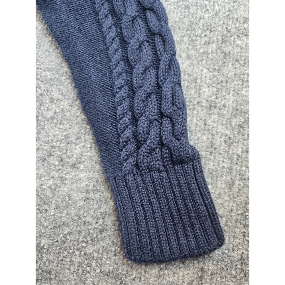 LL Bean Navy Blue Cable Knit Cotton Crewneck Sweater Mens Small 298839